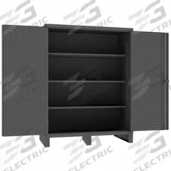 DURHAM MFG Pegboard Cabinet: 60 in x 30 in x 78 in, Swing Handle & Padlock Hasp, 12 ga Panel Thick (MPN HDCP306078-3S95). Key specifications — Cabinet Color: Gray; Method of Construction: Welded; Base Type: Legs; Assembled: Assembled; Mobility: Stationary; Adjustable Shelves: Adjustable; Cabinet Finish: Powder Coated; Cabinet Material: Steel.