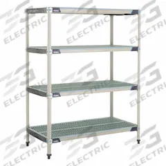 METRO Plastic Industrial Shelving: 24 in x 24 in, 62 in Overall Ht, 4 Shelves, Antimicrobial (MPN X516GX3). Key specifications — Resistance Properties: Antimicrobial; Frame Material: 304 Stainless Steel; Shelving Material: Polymer; Brand: METRO.