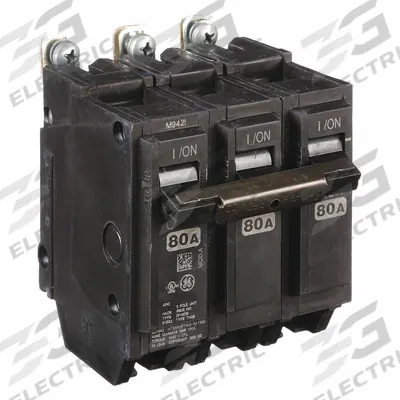 GE Miniature Circuit Breaker: THQB, 80 A, 120/240V AC, Three Phase, 10kA at 120/240V AC - THQB & THHQB Series, Bolt-On GE Miniature Circuit Breakers