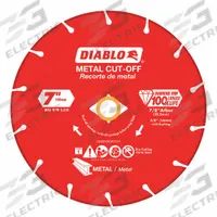 DIABLO Diamond Saw Blade: Metal, 7 in Blade Dia., 5/8 in_7/8 in Arbor Size, Wet/Dry, Better (MPN DDD070DIA101F). Key specifications — attr1097734: Wet/Dry; attr1097738: Angle Grinder; attr1097751: DIABLO.