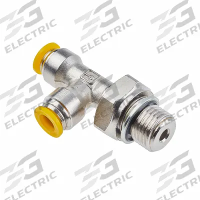 PARKER Push-Fit Tee Fitting: 8 mm OD x 8 mm OD x 1/4 in Pipe Size, Brass - Nickel-Plated Brass Tube Fittings