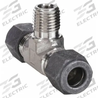 PARKER Compression Tee Fitting: 3/8 in OD x 3/8 in OD x 1/4 in Pipe Fitting Size - Single-Ferrule Stainless Steel Fittings