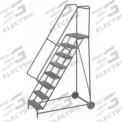 TRI-ARC Wheelbarrow Ladder: 6.7 ft Platform Ht, Assembled, No Locking Mechanism - Aluminum Tilt-&-Roll Ladders