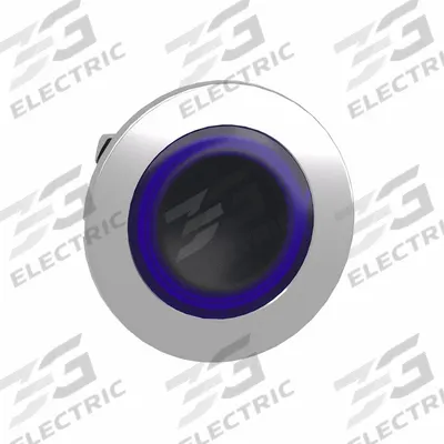 SCHNEIDER Flush Push Button: Blue, 30 mm Mounting Size, Metallic - Illuminated Flush-Mount Push-Button Operators