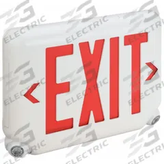 Exit Sign with Emergency Lights: White, 1 or 2 Faces, Red, LED, Ceiling/Wall, Lithium Iron Phosphate (MPN EVCURWD4). Key specifications — Voltage: 120/277V AC; Self Diagnostics: No; Housing Color: White; Brand: DUAL-LITE; Directional Indicators: Universal Field Selectable Chevrons; Lighting Technology: LED; Remote Capable: Yes; Text Color: Red.