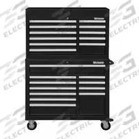 WESTWARD Tool Chest and Cabinet Combination: 22 Drawers, Heavy Duty, Keyed, Black / Powder Coated (MPN 7CY13). Key specifications — attr1116680: Black; attr1116684: Ball Bearing; attr1116690: WESTWARD; attr1116659: Keyed; attr1116661: Top Chest 41-1/2 in W x 18-5/8 in D x 26-7/8 in H.
