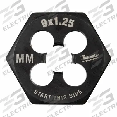 MILWAUKEE Hex Threading Die: M9x1.25 Metric, 1 in Hex Wd, Black Oxide Carbon Steel (MPN 49-57-5347) - Solid Hex Rethreading Dies