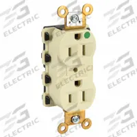 HUBBELL Receptacle: Hospital Grade Fed. Spec., Duplex, 5-15R, Ivory, 125V AC, 15 A, 2 Pole / 3 Wire (MPN SNAP8200IA)