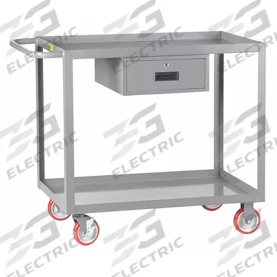 LITTLE GIANT Utility Cart: 1,200 lb, 48 in L x 24 in W Shelf, 2 Shelves, Gray - Utility Carts With Lockable Drawer