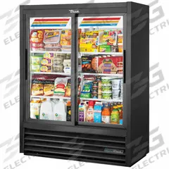 TRUE REFRIGERATION Refrigerated Merchandiser: 59 7/8 in x 47 1/8 in x 21 in, Black, Sliding, 2 Doors (MPN GDM-41SL-60-HC-LD). Key specifications — attr1277723: TRUE REFRIGERATION; attr1277683: R-290; attr1277688: Sliding; attr1277691: Yes; attr1277694: Black; attr1280729: GDM.