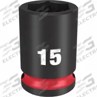 MILWAUKEE Standard Impact Socket: 3/8 in Drive Size, Metric, 15 mm Socket Size, 6-Point, Std (MPN 49-66-6139). Key specifications — attr1215501: MILWAUKEE; attr1215515: Black Phosphate; attr1215518: 15 mm.