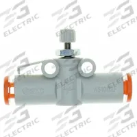 SMC Speed Controller: In-Line Fitting, Knob, M5 Valve Body Size, 6 mm Push to Connect Tube, 6 mm (MPN AS1002F-06A). Key specifications — attr947203: Brass/PBT; attr947205: SMC.