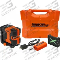 JOHNSON LEVEL Cross-Line Laser: 2 Lines and 2 Dots, Green Beam, 2 Planes, ±1/8 in @ 30 ft Accuracy (MPN JLN300-GNCL). Key specifications — attr935979: Li-Ion; attr934757: JOHNSON LEVEL; attr936112: ±1/8 in @ 30 ft; attr936114: Pendulum Self-Leveling; attr935981: Target.