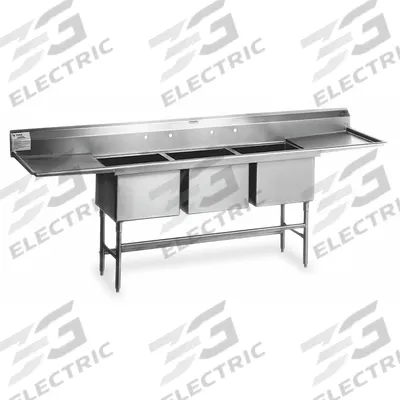 EAGLE GROUP Kitchen Sink: 3 Bowls, 44 1/2 in Overall Ht, 96 in Overall Lg - Three-Bowl Freestanding Kitchen & Bar Sinks without Faucets