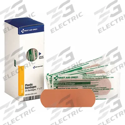 FIRST AID ONLY Adhesive Bandage: Strip Bandages, 1 in Wd, 3 in Lg, Not Metal Detectable