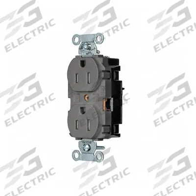 HUBBELL Receptacle: Duplex, 5-15, Gray, 125V AC, 15 A, 2 Pole / 3 Wire (MPN BR15STGYTR) - General Purpose Receptacles