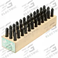 YOUNG BROS. STAMP WORKS Hand Stamp Kit: 0 thru 9 (6 doubles as 9)/Ampersand (&)/A thru Z, Steel (MPN 01362). Key specifications — Material: Steel; Brand: YOUNG BROS. STAMP WORKS; Characters Included: Ampersand (&).