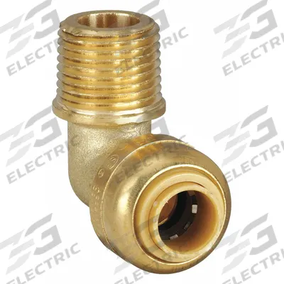 SHARKBITE Push-Fit Elbow Fitting: 1/4 in OD x 3/8 in Pipe Size, Push-to-Connect x MNPT - Standard Brass Push-to-Connect Tube Fittings
