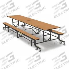 PALMER HAMILTON Cafeteria Bench Table: Golden Oak, Bench Seat, 29 in Overall Ht, 55 in Overall Lg (MPN 19F18293012OB). Key specifications — Tabletop Structural Material: Industrial Grade High Pressure Laminate with Particleboard Core; Tabletop Surface Material: Laminate.