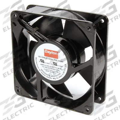 Dayton Axial Fan: 62 cfm_90 cfm Airflow @ 0.000 in SP, 4 11/16 in Ht, 1 1/2 in Dp - Standard Square Axial Fans