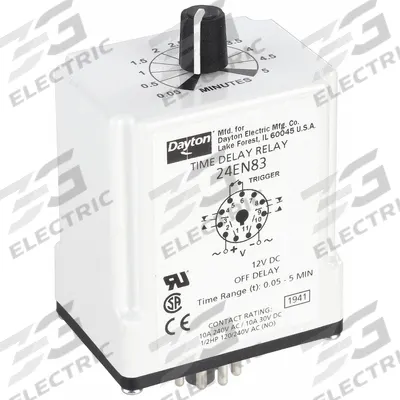 Dayton Single Function Time Delay Relay: Socket Mounted, 12V DC, 10 A, 11 Pins/Terminals - Socket-Mounted Relays