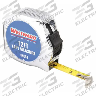 WESTWARD Tape Measure: Nonmagnetic Single Hook Tip, 12 ft, Chromed Plastic - Standard (Inch) Tape Measures