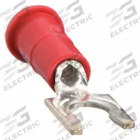 3M Fork Terminals: Red, Vinyl, #8 Stud Size, 22 AWG – 18 AWG Wire Range, Locking Fork, 1,000 V (MPN MV18-8FLX). Key specifications — Barrel Style: Funnel; Manufacturer Part Number: MV18-8FLX; Brand: 3M; Series: TH.