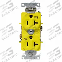 LEVITON Plugs and Receptacles: Duplex, 5-20, Yellow, 125V AC, 20 A, 2 Pole / 3 Wire (MPN WBR20-Y)