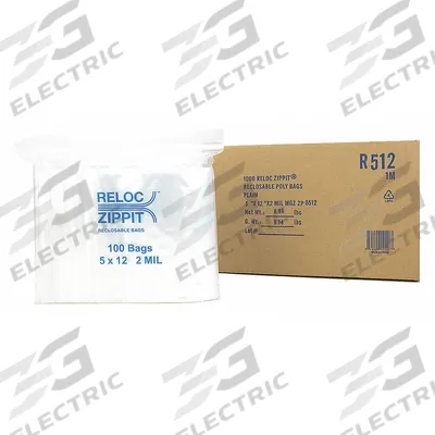 RELOC ZIPPIT Reclosable Bag: 2 mil Thick, 5 in Wd, 12 in Lg, Hang Hole Not Included - Single-Zip Reclosable Poly Bags
