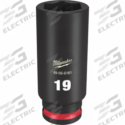 MILWAUKEE Deep Impact Socket: 3/8 in Drive Size, Metric, 19 mm Socket Size, 6-Point - 3/8" Drive Impact Sockets