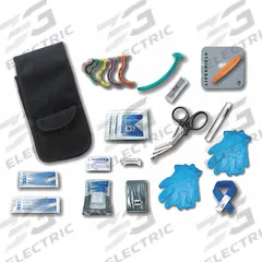 EMI Trauma Response Kit: 5 in W x 8 1/2 in H x 2 3/4 in D, Black, Nylon (MPN 540). Key specifications — Topical Medicinals Included: (2) Antimicrobial Hand Wipes; Wound Dressings Included: Elastic Emergency Tourniquet; Tools Included: EMS Shears; PPE and Disposal Equipment Included: (2) Nitrile Gloves; Material: Nylon; Brand: EMI; Color: Black.