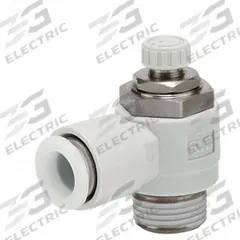 SMC Speed Control Valve: Elbow Fitting, Screw, 1/2 in Valve Body Size, 12 mm Threaded, Meter Out (MPN AS4201FG-04-12S). Key specifications — attr947203: Stainless Steel; attr947205: SMC.