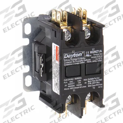 Dayton Definite Purpose Magnetic Contactor: 2 Poles, 208-240V AC, 20 A - Non-Reversing Definite Purpose Contactors