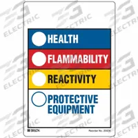 BRADY HMIG Label: 14 in Ht, 10 in Wd, 0.004 in Thick, Vinyl, Adhesive, 10 in x 14 in, 50 PK (MPN 20036VLS). Key specifications — Material: Vinyl.