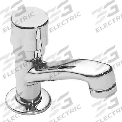 SYMMONS Low Arc Bathroom Faucet: S-71, Single-Post, Cast Brass, Chrome Finish - Single-Post Push-Button Metering Bathroom Faucets