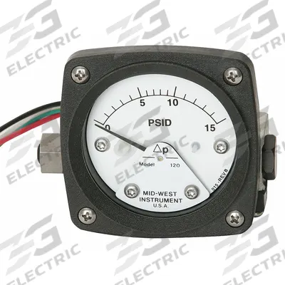 MIDWEST INSTRUMENT Differential Pressure Gauge & Switch: Back, 1/4 in NPT Female, 120 - Medium & High Operating Pressure Differential Gauges with Switch