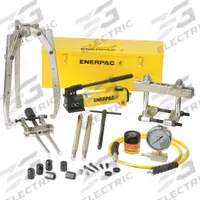 ENERPAC Hydraulic Puller Set: 8 ton Capacity with Attachments, 14 ton Cylinder Nominal Capacity (MPN BHP1752). Key specifications — attr98874: ENERPAC; attr96739: Mfr. No. P-142 Hand Pump; attr1177737: Hand Pump.