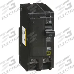 SQUARE D Miniature Circuit Breaker: 100 A, 120/240V AC, Single Phase, 22kA at 120/240V AC, 2 Poles (MPN QO2100VH). Key specifications — Phase: Single; Amps: 100 A; AC Voltage Rating: 120/240V AC; Max. AIR Rating: 22kA at 120/240V AC; For Use With: QO Load Centers and NQ Panelboards; Brand: SQUARE D.