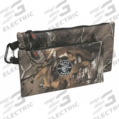 KLEIN TOOLS Tool Bag: 12 1/2 in W x 11/16 in D x 7 in H, Camouflage, Polyester, 2 Bags - Polyester Flat Zippered Tool Bags