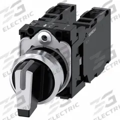 SIEMENS Selector Switch: 22 mm Panel Mounting Size, 3 Positions, Short Lever, 2NO/2NC, Metallic (MPN 3SU1150-2BL60-1LA0). Key specifications — AC Contact Rating: 10 A @ 600 V; Action: Maintained/Maintained/Maintained; Cam: No Cam Included; DC Contact Rating: 1 A @ 600 V; Hazardous Location Specification: Not Rated; Operator Head Material: Plastic; Operator Head Type: Short-Handled Knob; Operator Illumination: Illuminated.