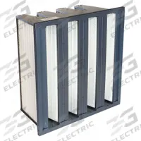 KOCH V-Bank Air Filter: 24 in x 24 in x 12 in, Fiberglass, Single Header, 4 Vs, MERV 14 (MPN 111-601-101). Key specifications — Brand: KOCH; Frame or Header Material: Plastic; Media Material: Fiberglass; Filters Out: Dirt.