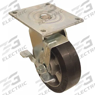 APPROVED VENDOR Plate Caster: Swivel, Side Brake, Rubber, 8 in Wheel Dia, 2 in Wheel Wd - Medium-Duty Plate Casters