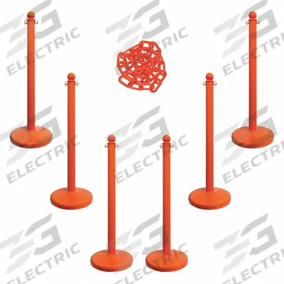 APPROVED VENDOR Barrier Post Kit: Safety Orange Chain Color, 50 ft Chain Lg - Solid-Color Plastic Chain Barrier Systems