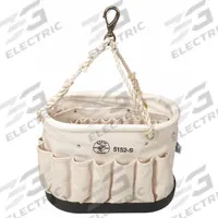 KLEIN TOOLS Bucket Bag: 14 in W x 10 in H, Off-White, Canvas, 41 Pockets, Open Top (MPN 5152S). Key specifications — attr1118525: KLEIN TOOLS; attr1125037: Off-White; attr1118507: Single Handle With Snap Hook; attr1125041: Canvas; attr1203718: Yes.