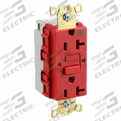 HUBBELL GFCI Receptacle: Hospital Grade Fed. Spec., Decorator Duplex, 5-20R, Red, GFCI - General Purpose Receptacles