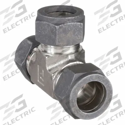 PARKER Compression Tee Fitting: 3/4 in OD x 3/4 in OD x 3/4 in OD Fitting Size - Single-Ferrule Stainless Steel Fittings