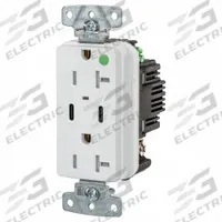 USB Receptacle: Duplex, 5-20R, 2 USB Ports, USB Type A/C, White, 125V AC, 20 A (MPN USB8300CPDW). Key specifications — Brand: HUBBELL.