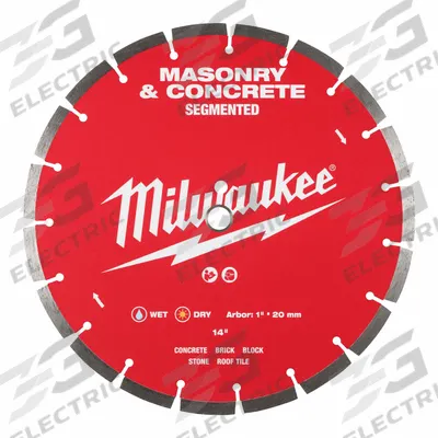 MILWAUKEE Diamond Saw Blade: Concrete/Masonry, 14 in Blade Dia., 1 in Arbor Size - Masonry-Cutting Blades