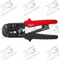 MILWAUKEE Crimper/Stripper: For RJ11/RJ12/RJ22/RJ45, 3 3/8 in Overall Lg, Non-Insulated (MPN 48-22-3074). Key specifications — attr470438: Crimper and Stripper; attr470441: STP/UTP and Telephone Cable; attr470442: RJ45; attr470440: Stripping Nest for Quicker Terminations; attr424247: MILWAUKEE.