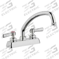 CHICAGO FAUCETS Low Arc Kitchen Faucet: W4D, Brass, Centerset, Deck, 2 Mounting Holes, 2 Handles (MPN W4D-L9E1-369AB). Key specifications — Series: W4D; Brand: CHICAGO FAUCETS.